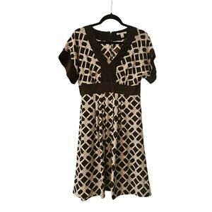 Banana Republic Women 6 Dress 100% Silk Chain Link V-Neck Pleated Career Empire